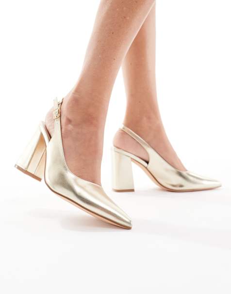 SEQWL – Hogan – Guldfärgade sandaler med hälrem och blockklack - view 1