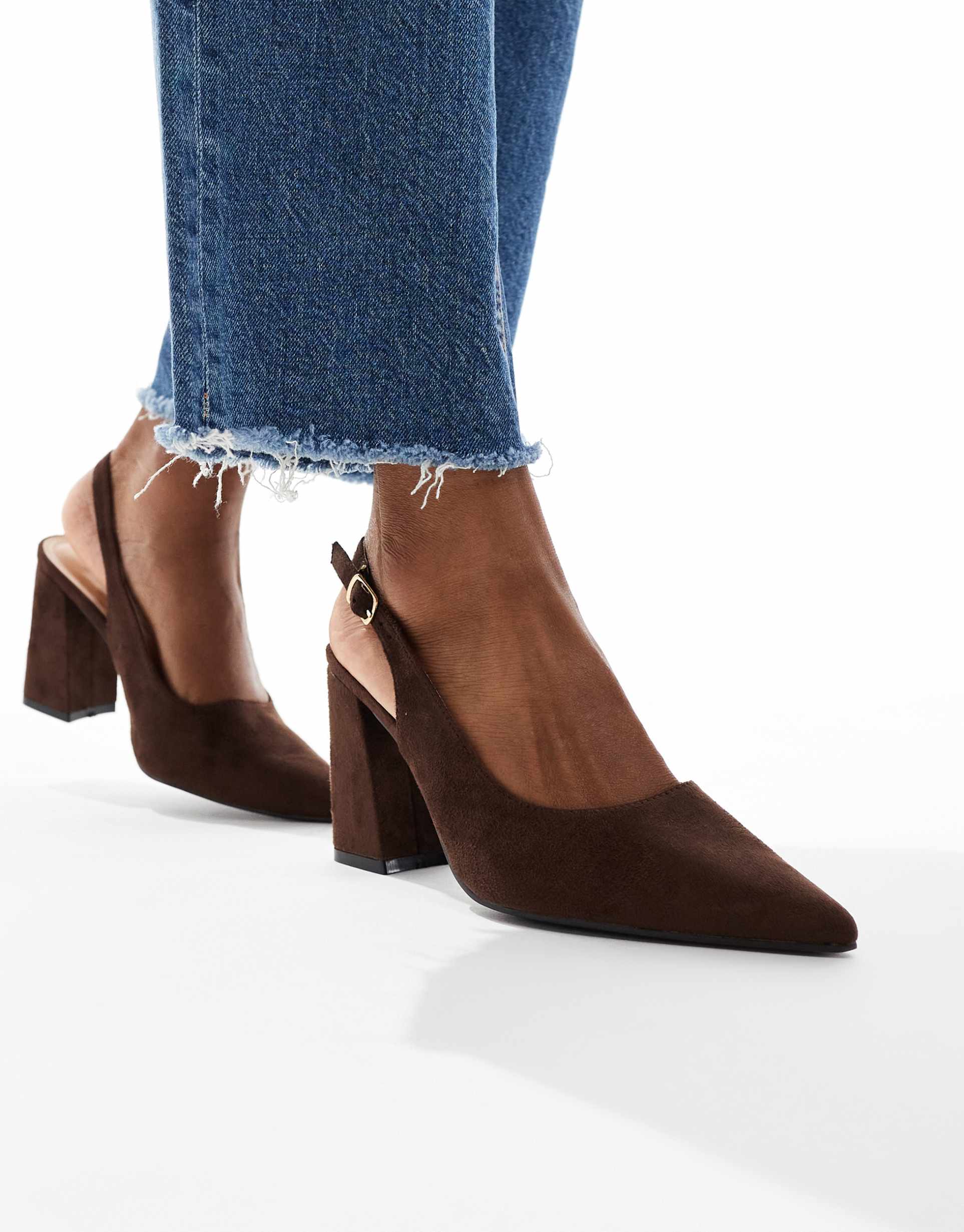 seqwl hogan sling back block heeled sandals in suedette chocolate