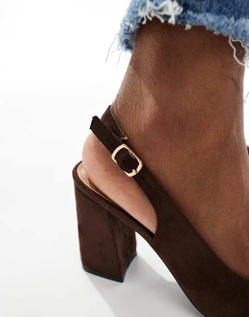 SEQWL Hogan sling back block heeled sandals in suedette chocolate