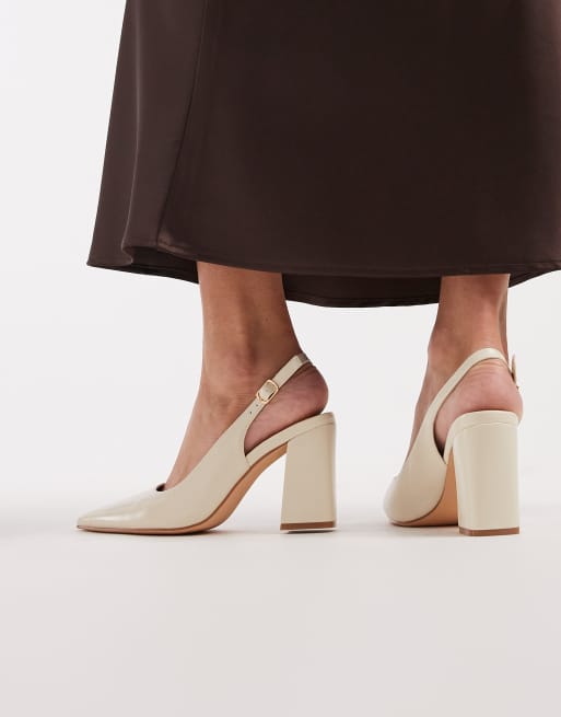 SEQWL Hogan sling back block heeled shoes in cream, 4 of 4