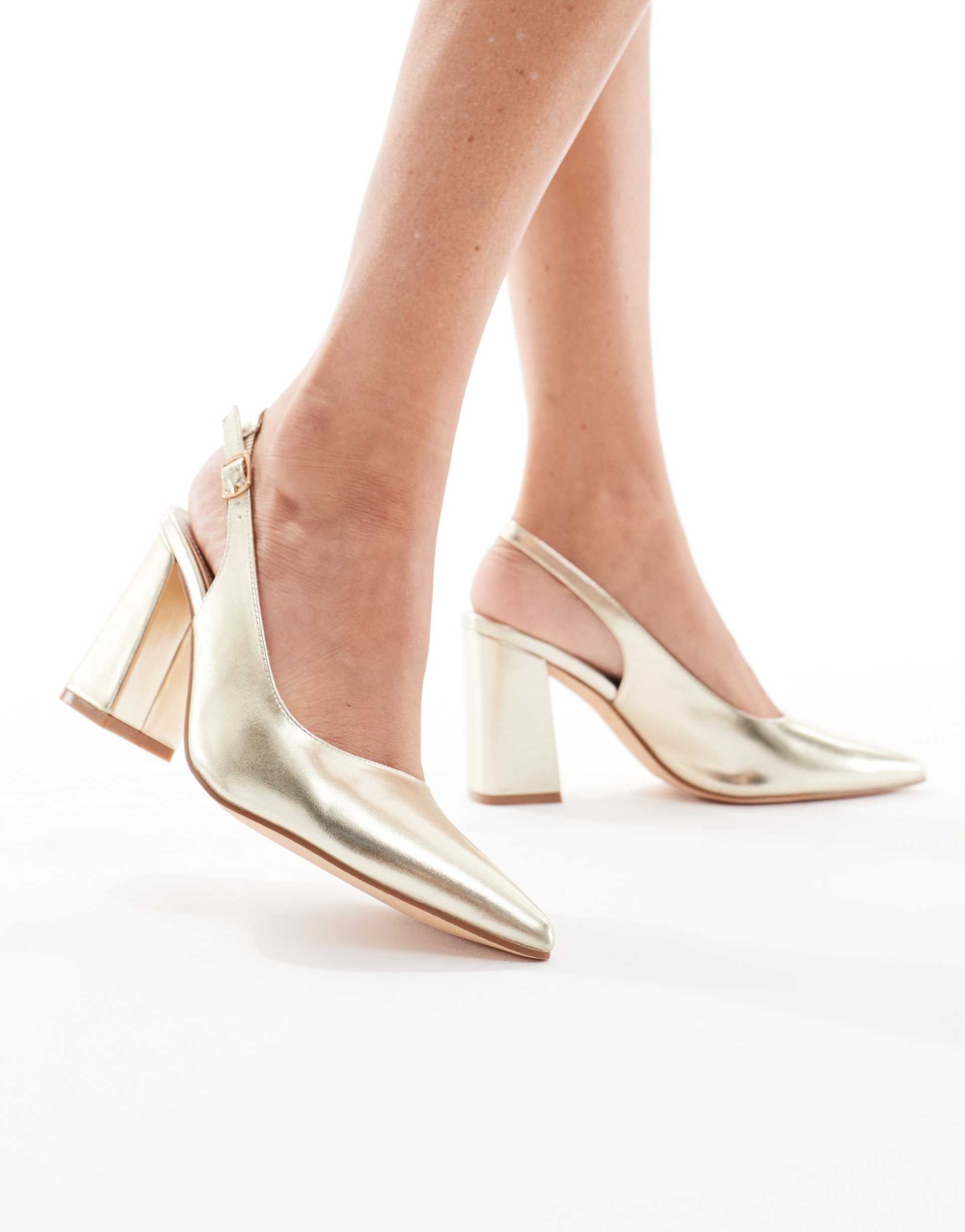 seqwl hogan slingback block heel sandals in gold