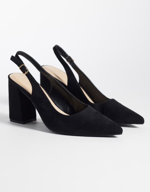 SEQWL Hogan slingback block heeled sandals in suedette black, 2 of 4