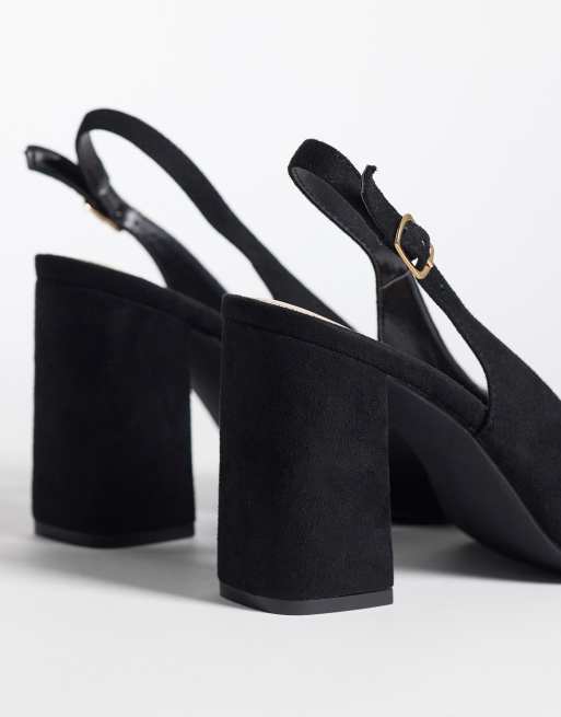 SEQWL Hogan slingback block heeled sandals in suedette black, 3 of 4