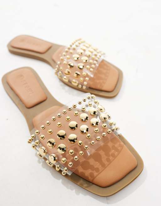 SEQWL - Honeysuckle - Platte sandalen met bandjes met studs en brede pasvorm in transparant, 2 van 4