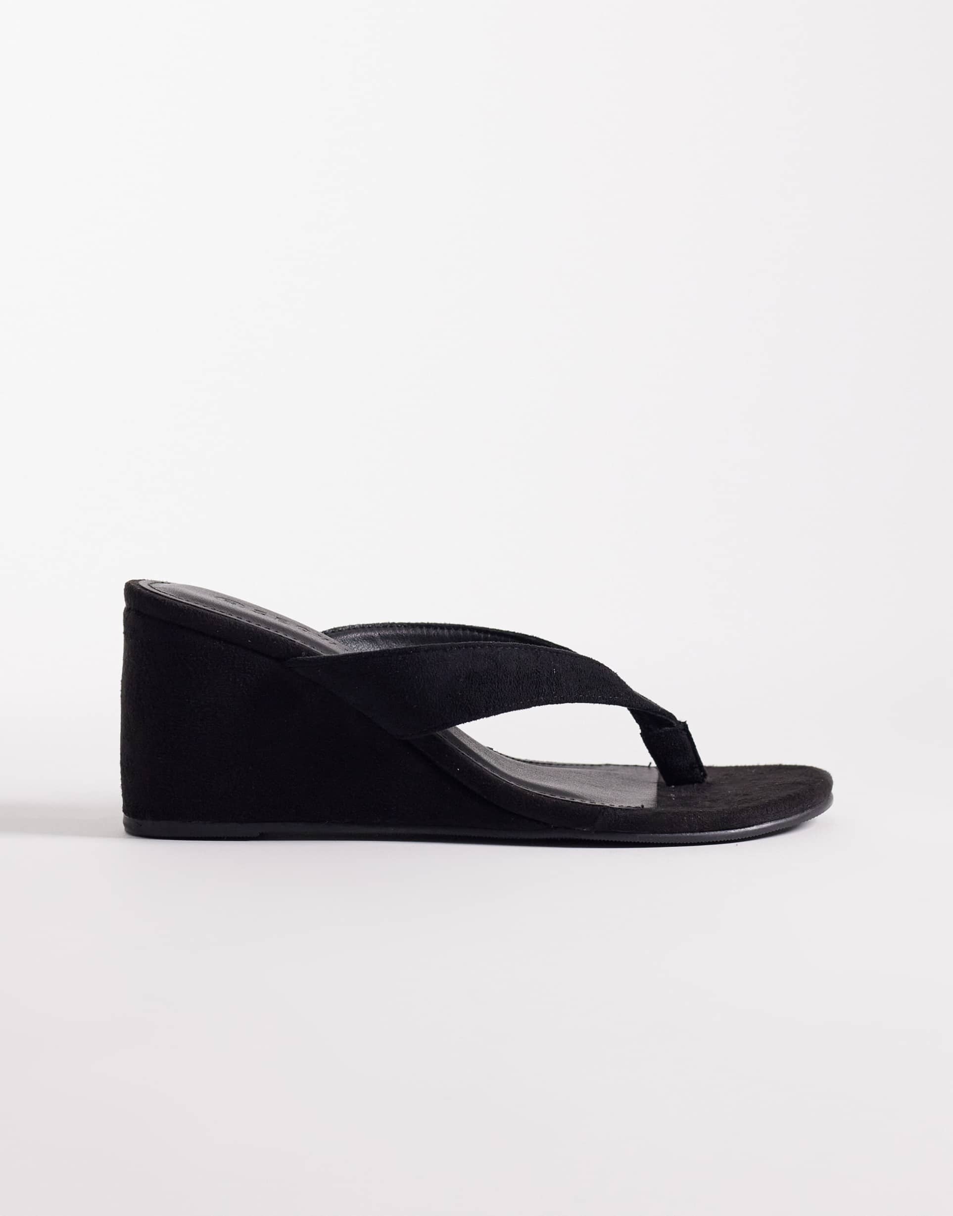seqwl ines flip flop wedge sandals in black microsuede