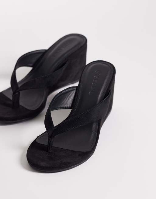 SEQWL - Ines - Sandali infradito con zeppa a pianta larga nero micro, 2 di 4