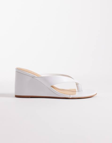 SEQWL Ines thong wedge sandal in white - view 1