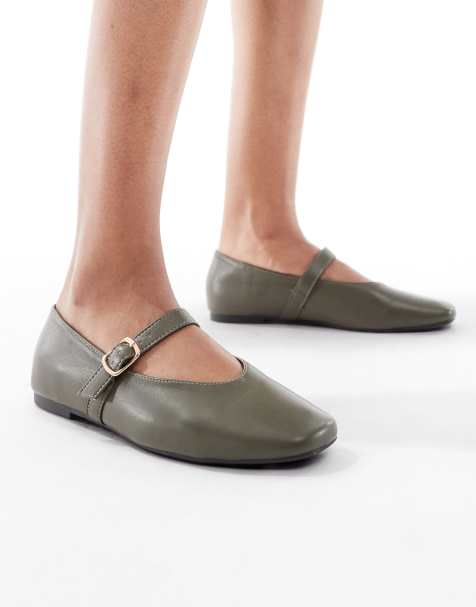SEQWL – Iris – Ballerinas in Olivgrün mit hohem Schuhblatt - view 1