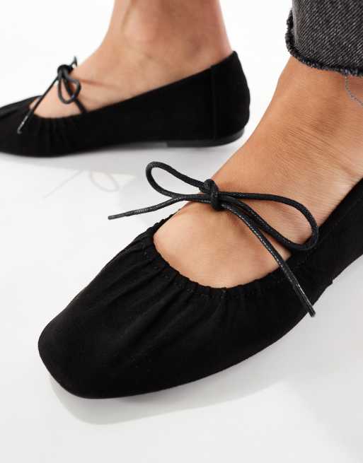 SEQWL - Iris - Ballerina's met brede pasvorm, rimpeleffect en strikdetail in zwart micro, 3 van 4