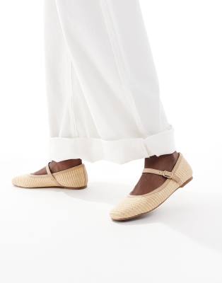 SEQWL - Iris - Ballerines à boucle en raphia - Naturel-Neutre