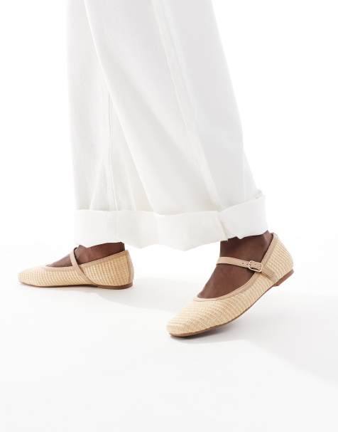 SEQWL Iris ballet shoes with buckle in natural raffia - view 1