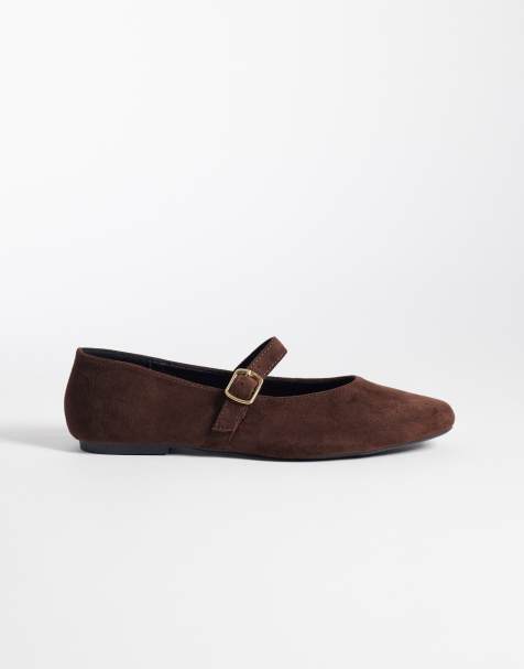 SEQWL Iris faux-suede high vamp ballet flats in chocolate brown - view 1