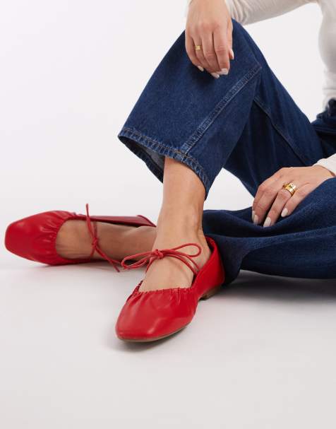 SEQWL – Iris – Wide Fit – Ballerinas aus PU in sanftem Rot mit Raffung und Bindedetail - view 1