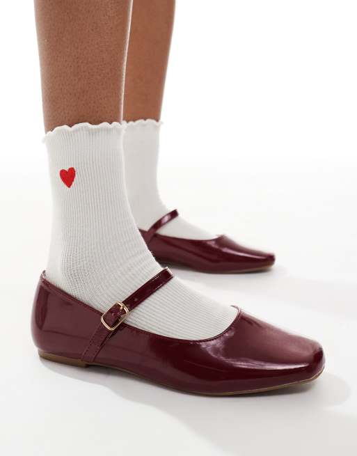 SEQWL Iris Wide Fit ballet shoes in faux leather burgundy, 2 of 4