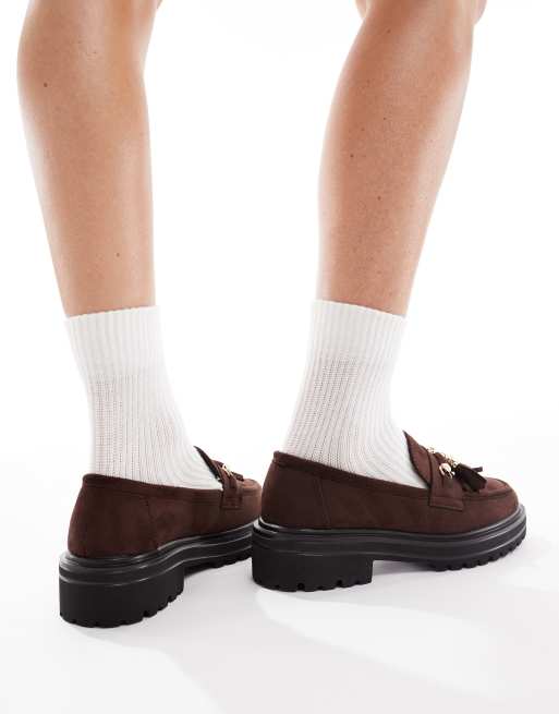 SEQWL - Jeep - Chokoladebrune chunky loafers i imiteret ruskind med kvaster, 4 af 4