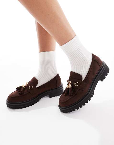 SEQWL Jeep chunky tassel loafers in suedette chocolate - view 1