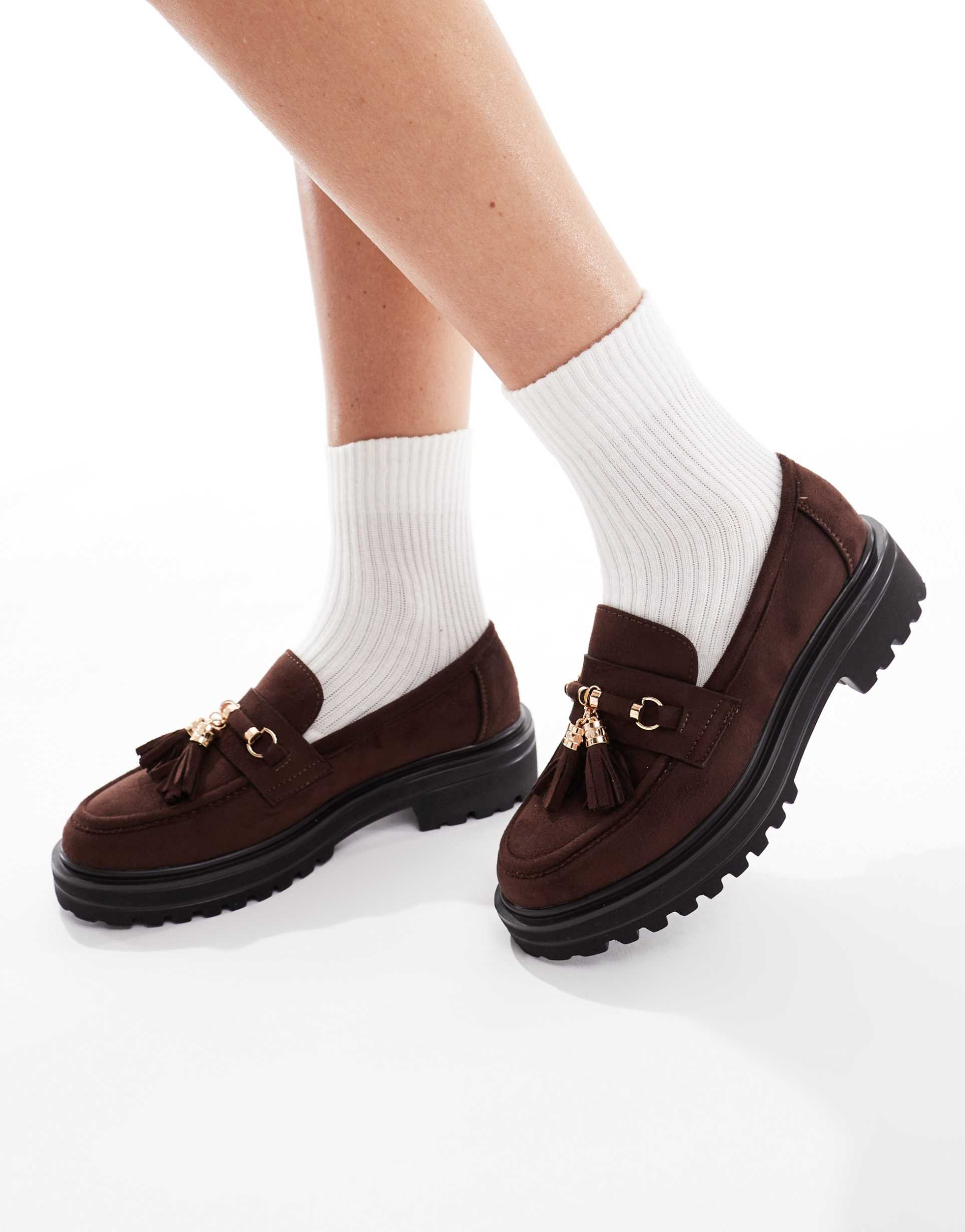 seqwl jeep chunky tassel loafers in suedette chocolate