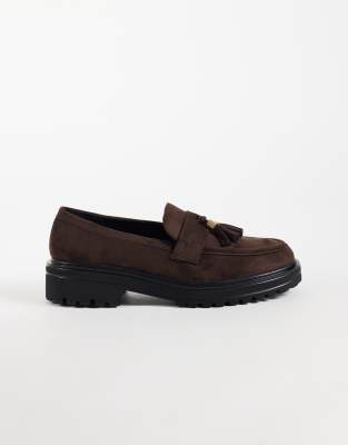 Seqwl Jeep Faux Suede Chunky Tassel Loafers In Brown