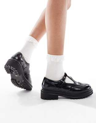 Seqwl Jeep Mary Jane Shoes With Broguing Details In Black