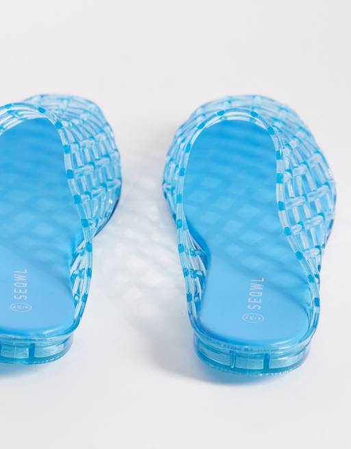 SEQWL jelly cage mules in blue, 3 of 4