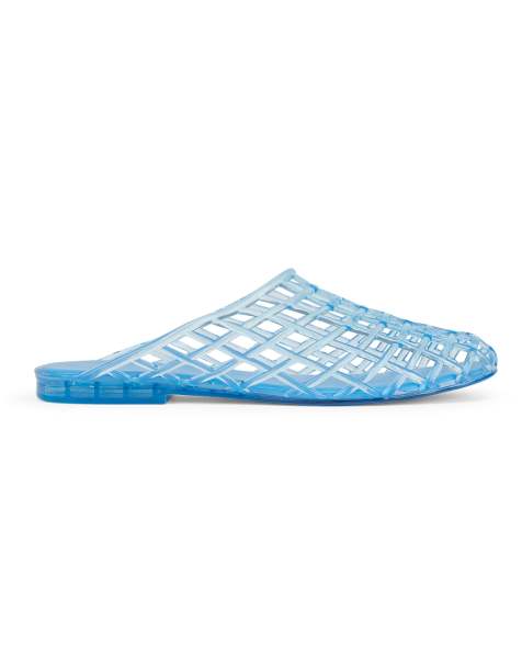 SEQWL Jelly mule sandals mesh style slip on cage cut-outs slides in blue - view 1