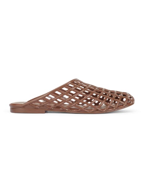 SEQWL Jelly mule sandals mesh style slip on cage cut-outs slides in brown - view 1