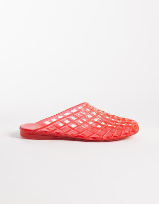 SEQWL - Jelly-Mules in Rot mit Gitterdesign