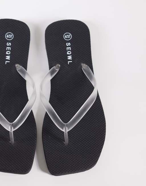 SEQWL jelly strap flip flip in black/clear, 3 of 4