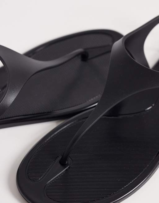 SEQWL jelly thong sandals with buckle detail in black, 4 of 4