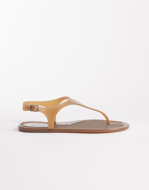SEQWL jelly thong sandals with buckle detail in brown - view 1
