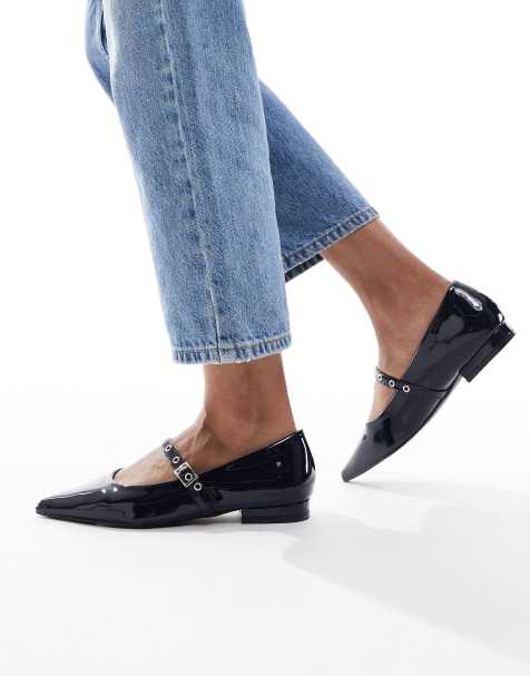 SEQWL – Jordan – Granatowe lakierowane balerinki z noskami w szpic - view 1