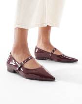 ASOS DESIGN Leonora slingback ballets in burgundy croc