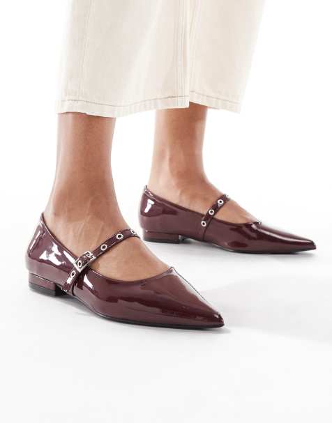 SEQWL Jordan pointed toe ballet flats in patent burgundy - view 1