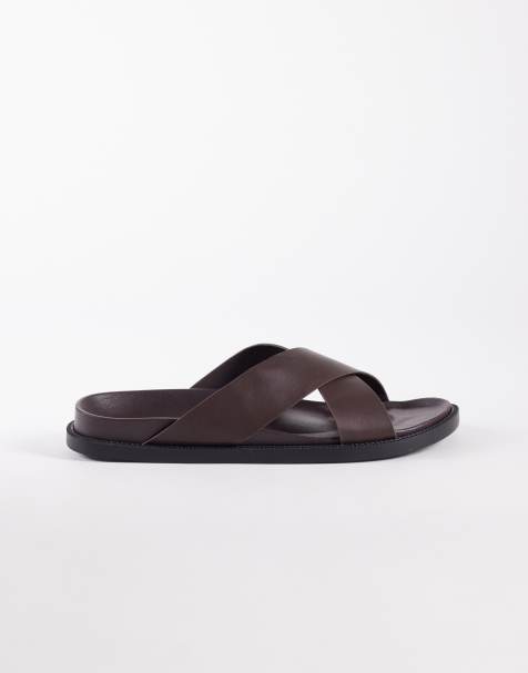 SEQWL Kidman cross over flat sandal in choc - view 1