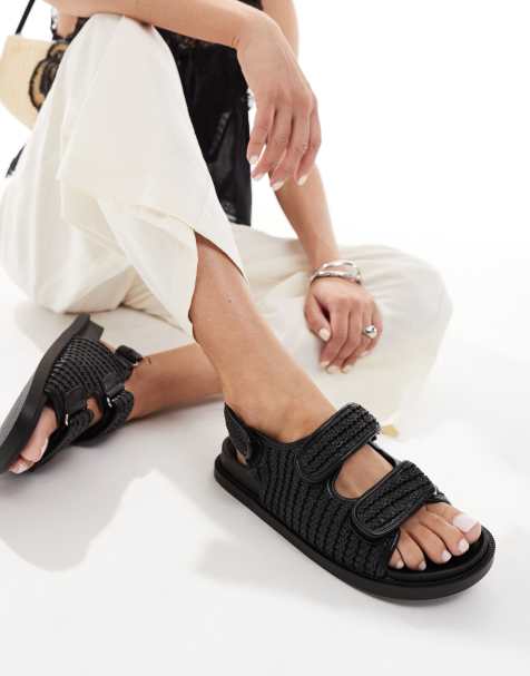 SEQWL Kidman double strap raffia sandal in black - view 1