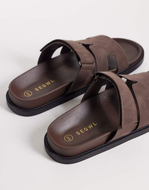 SEQWL Kidman sandals with straps in faux nubuck brown - BROWN, 3 of 4