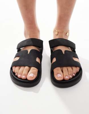 SEQWL SEQWL Kidman sandals with straps in faux nubuck in black - BLACK