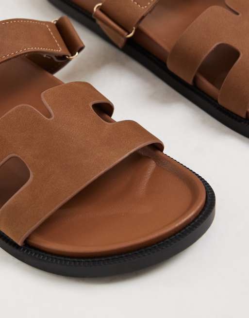 SEQWL Kidman sandals with straps in faux nubuck in brown, 3 of 4
