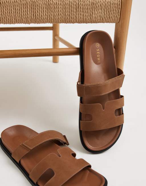 SEQWL Kidman sandals with straps in faux nubuck in brown, 4 of 4