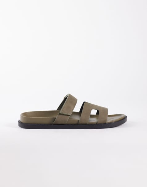 SEQWL Kidman sandals with straps in faux nubuck in khaki - view 1
