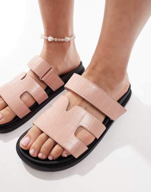 SEQWL Kidman Wide Fit sandals with straps in faux leather pink