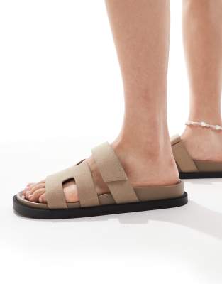 SEQWL Kidman Wide Fit sandals with straps in nubuck in taupe
