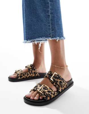 Seqwl Wide Fit Seqwl Kidman Wide Fit Sandals With Studded Buckle Straps In Multi