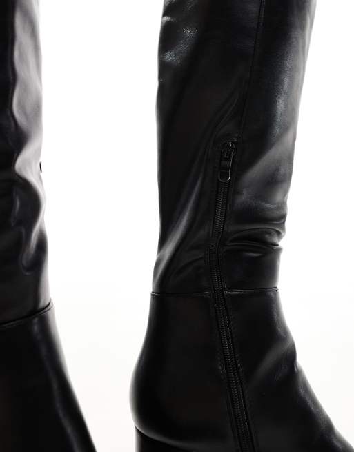 SEQWL knee high block heeled boots in black, 2 of 4