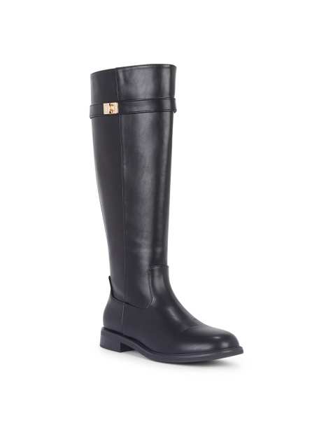 SEQWL Knee high boots block heel with round toe and buckle detail in black - view 1