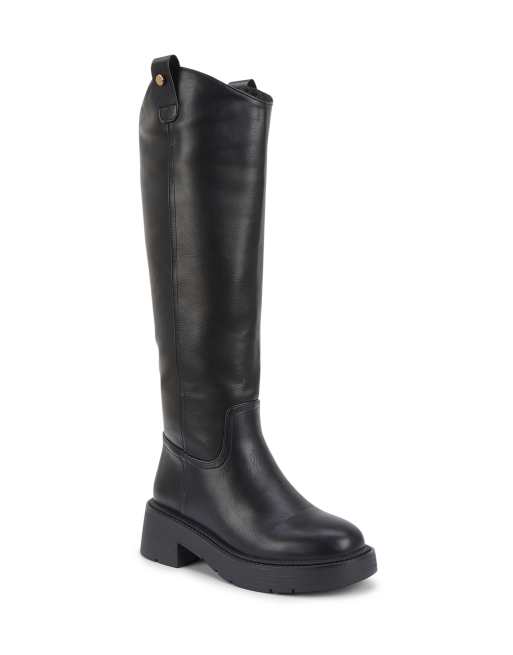SEQWL Knee high boots faux fur lined stylish slip on shoes in black, 3 of 5