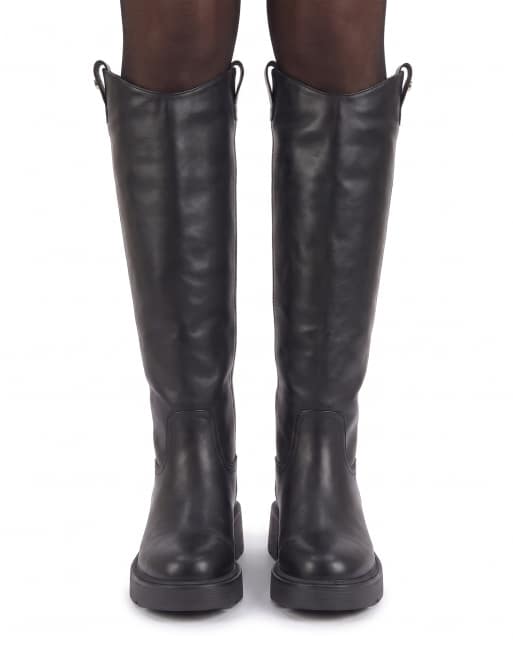 SEQWL Knee high boots faux fur lined stylish slip on shoes in black, 4 of 5