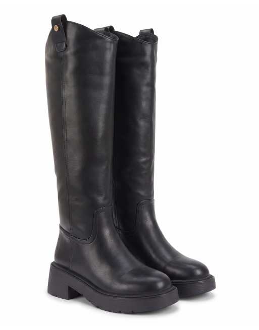 SEQWL Knee high boots faux fur lined stylish slip on shoes in black, 5 of 5