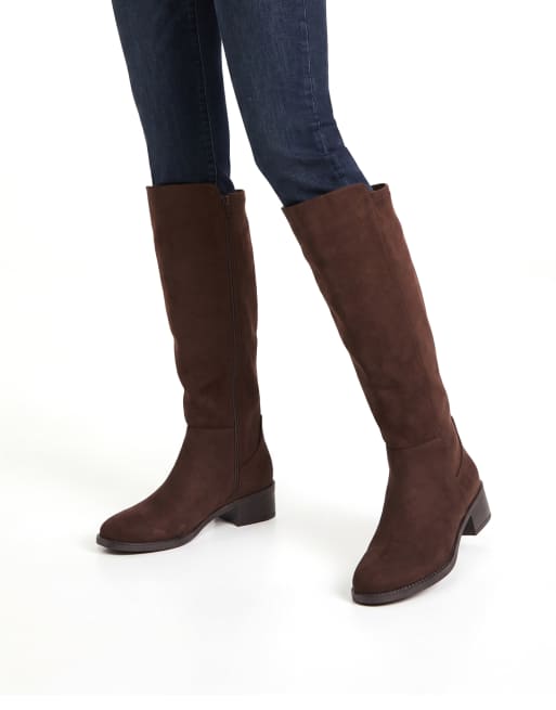 SEQWL Knee high boots low block heel long riding booties in chocolate, 3 of 5