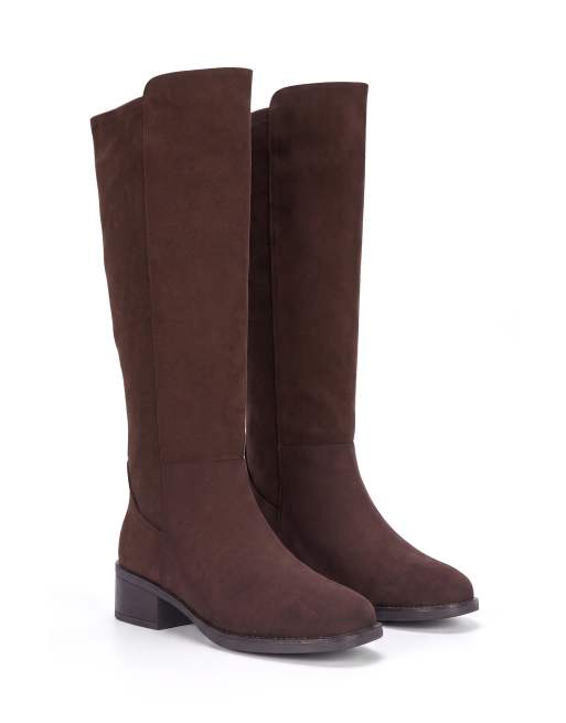 SEQWL Knee high boots low block heel long riding booties in chocolate, 4 of 5